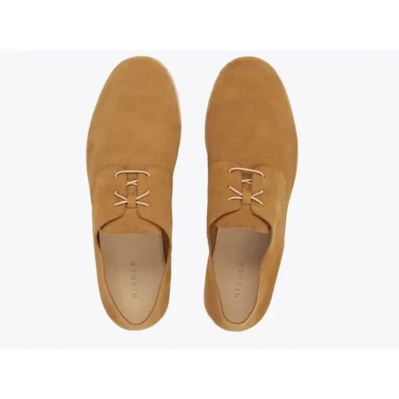 NWOB Nisolo Men's Travel Derby Lace-Up Shoes in Stone Beige Suede Size 10.5
